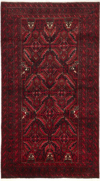 Tappeto Baluch Persia Geometrico Rosso Bordeaux Nero 104x190 Cm
