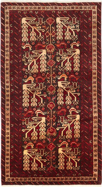 Tappeto Baluch Persia Astratto Rosso Blu 102x190 Cm