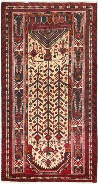 Tappeto Baluch Persia Geometrico Avorio Rosso 108x205 Cm