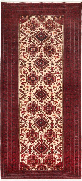 Tappeto Baluch Persia Geometrico Crema Bordeaux 96x220 Cm