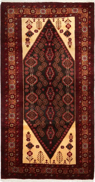 Tappeto Baluch Persia Geometrico Bordeaux Beige 105x198 Cm