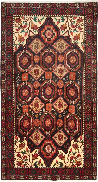 Tappeto Baluch Persia Geometrico Blu Scuro Rosso 104x194 Cm