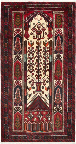 Tappeto Baluch Persia Astratto Crema Rosso 108x208 Cm