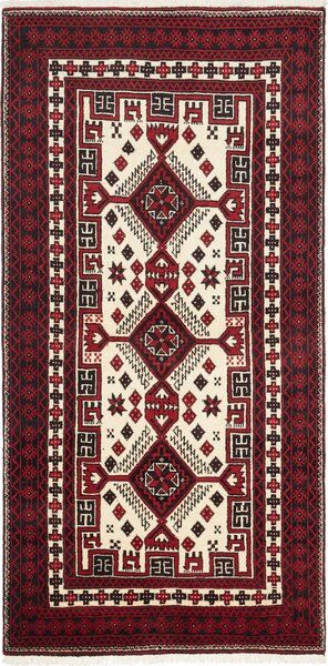 Tappeto Baluch Persia Geometrico Crema Rosso Bordeaux 95x197 Cm