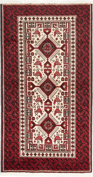 Tappeto Baluch Persia Geometrico Rosso Crema 100x187 Cm