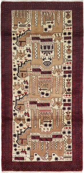 Tappeto Baluch Persia Geometrico Crema Bordeaux 92x200 Cm