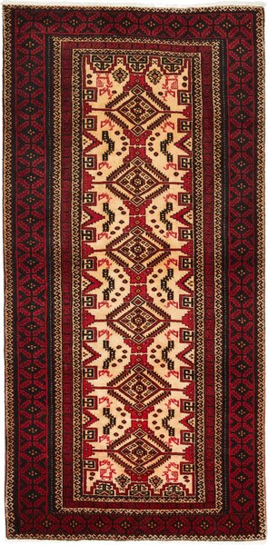 Tappeto Baluch Persia Astratto Crema Rosso Scuro 100x208 Cm