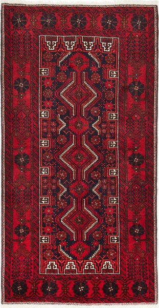 Tappeto Baluch Persia Geometrico Rosso Blu Notte 106x205 Cm