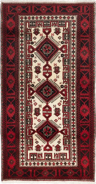 Tappeto Baluch Persia Geometrico Crema Rosso 96x183 Cm
