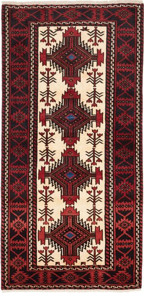 Tappeto Baluch Persia Geometrico Crema Rosso 96x199 Cm
