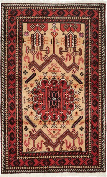 Tappeto Baluch Persia Geometrico Rosso Nero 115x190 Cm