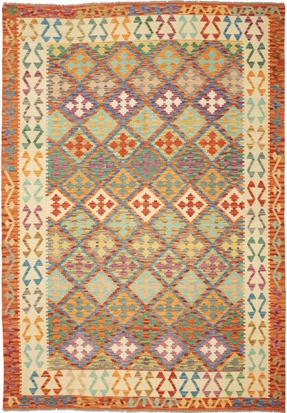 Tappeto Kilim Afghanistan Geometrico Multicolore Vivace 201x291 Cm
