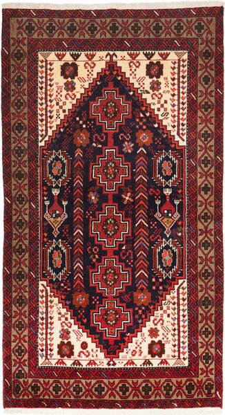 Tappeto Baluch Persia Geometrico Blu Scuro Rosso 109x194 Cm
