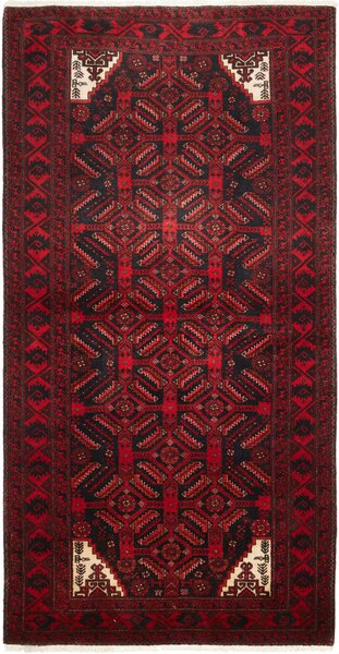 Tappeto Baluch Persia Geometrico Rosso Nero 97x192 Cm