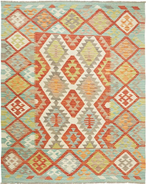 Tappeto Kilim Afghanistan Geometrico Azzurro Arancione 151x195 Cm