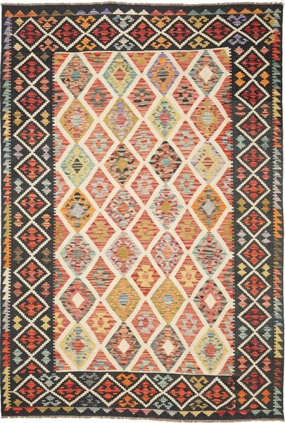 Tappeto Kilim Afghanistan Geometrico Multicolore Antracite 203x298 Cm