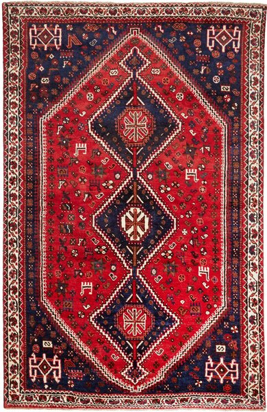 Tappeto Shiraz Persia Medaglione Rosso Blu Scuro 164x252 Cm