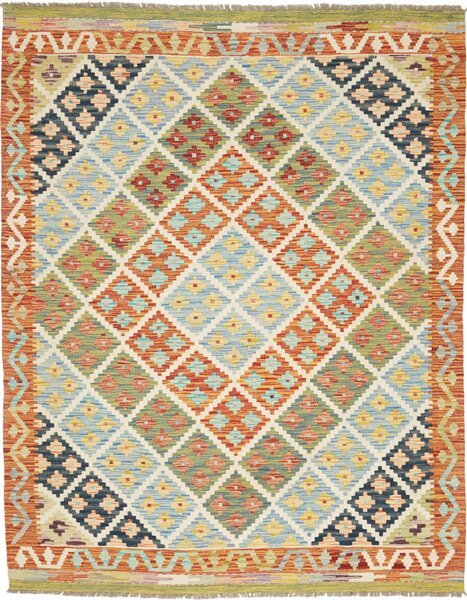Tappeto Kilim Afghanistan Geometrico Blu Arancio 153x192 Cm