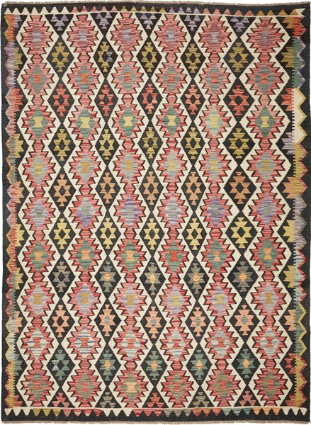 Tappeto Kilim Afghanistan Astratto Nero Crema 224x299 Cm