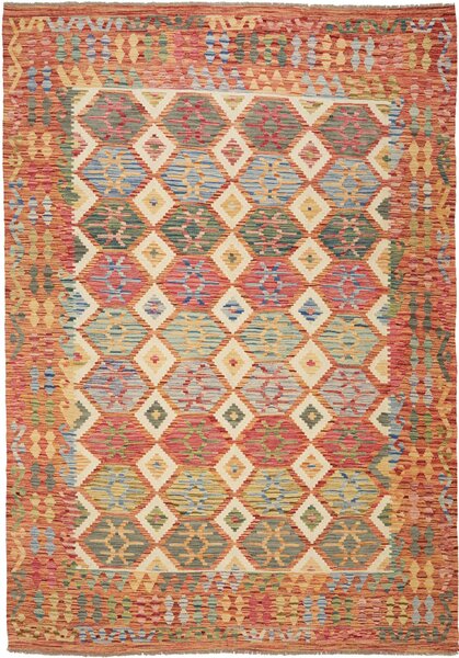 Tappeto Kilim Afghanistan Astratto Rame Blu 211x297 Cm
