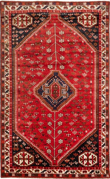 Tappeto Shiraz Persia Geometrico Rosso Blu Scuro 152x245 Cm