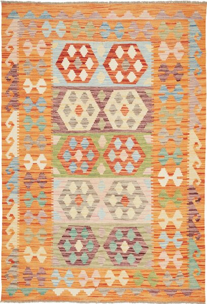 Tappeto Kilim Afghanistan Astratto Arancio Policromo 124x183 Cm