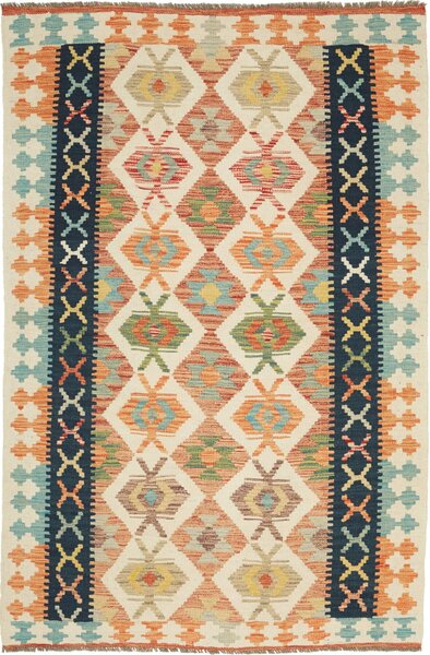 Tappeto Kilim Afghanistan Astratto Crema Arancio 119x182 Cm