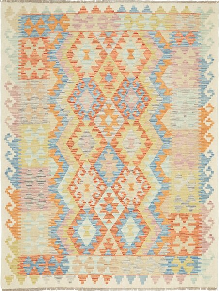 Tappeto Kilim Afghanistan Geometrico Arancio Azzurro 128x173 Cm