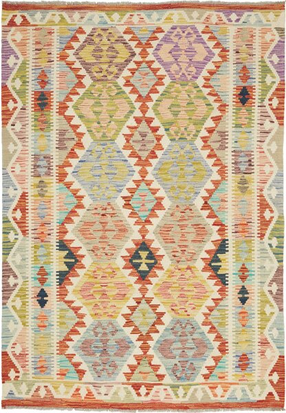Tappeto Kilim Afghanistan Geometrico Multicolore Pastello 124x179 Cm