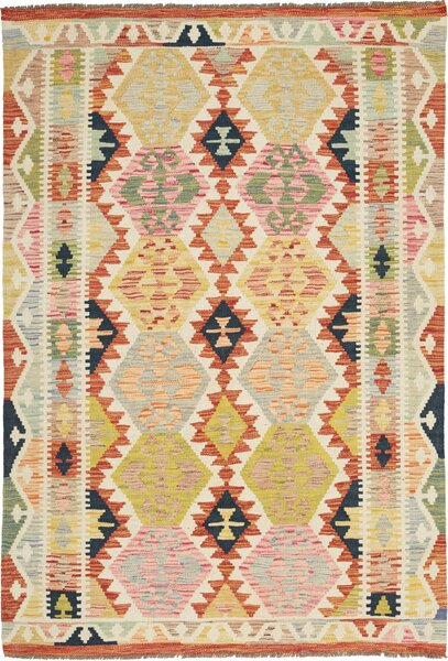 Tappeto Kilim Afghanistan Geometrico Multicolore Vivace 124x181 Cm