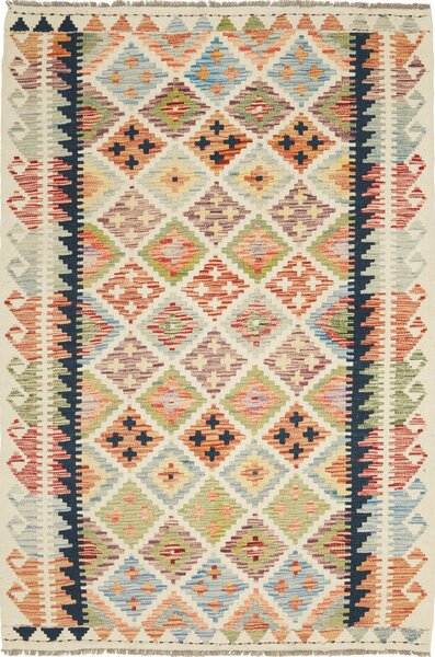 Tappeto Kilim Afghanistan Astratto Crema Multicolore 122x184 Cm