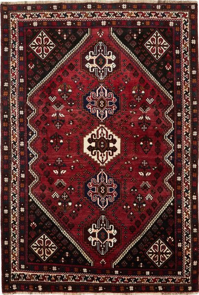 Tappeto Shiraz Persia Medaglione Rosso Bordeaux Nero 180x268 Cm