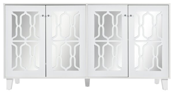 Credenza A Specchio Nero Con Maniglie In Fresco Cristallo, Quattro Ante Con Laminato Mobile Per Soggiorno E Sala Da Pranzo 160 X 40 X 84 Cm Okwish 80686824