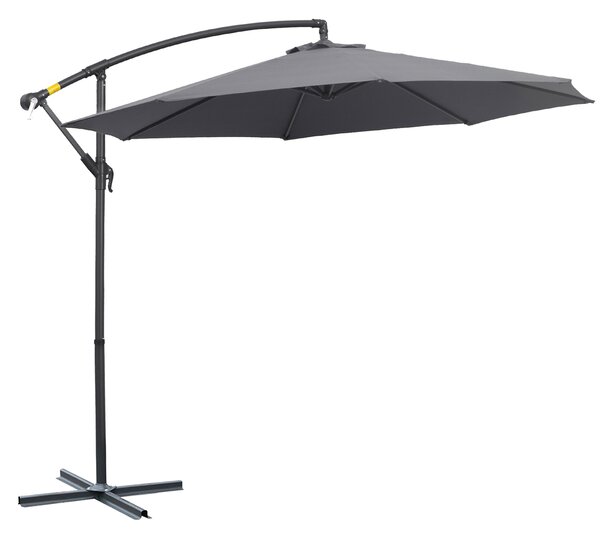 Outsunny Ombrellone da Giardino Decentrato Ø3m, Struttura in Metallo con 8 Braccia, Manovella, Base Stabile a Croce, Grigio | Aosom