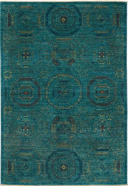 Tappeto Mamlouk Pakistan Geometrico Blu Petrolio Acquamarina 126x183 Cm