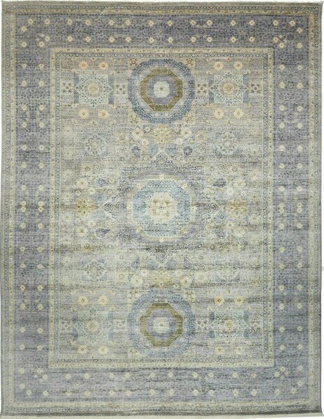 Tappeto Mamlouk Pakistan Geometrico Grigio Blu 275x368 Cm
