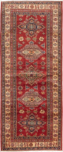 Tappeto Kazak Fine Pakistan Geometrico Rosso Blu 76x212 Cm