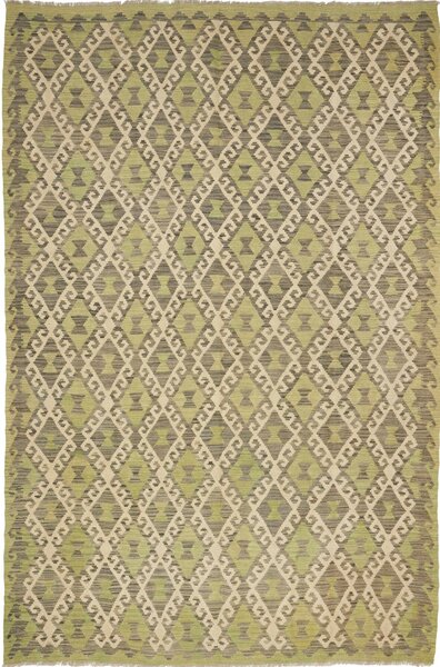 Tappeto Kilim Afghanistan Geometrico Verde Grigio 201x304 Cm