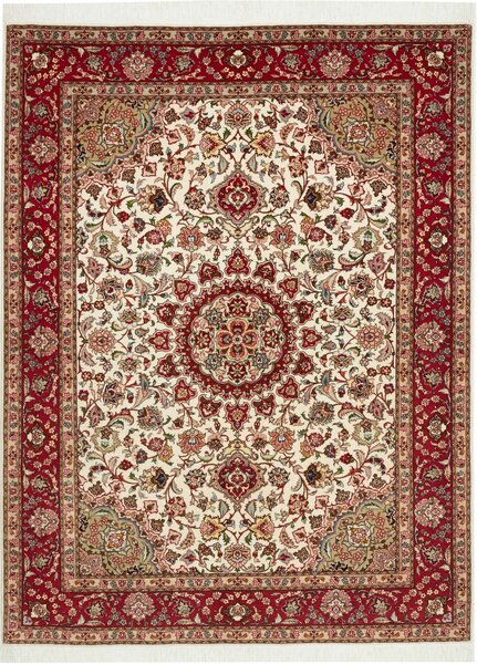 Tappeto Tabriz 50 Raj Persia Medaglione Crema Rosso 150x207 Cm