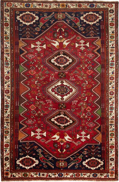 Tappeto Shiraz Persia Geometrico Rosso Blu 182x279 Cm