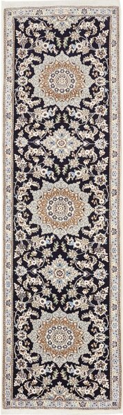 Tappeto Nain 9la Persia Medaglione Blu Notte Crema 82x295 Cm
