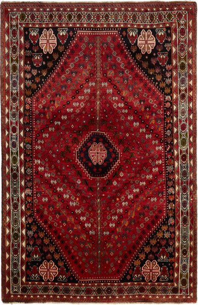 Tappeto Shiraz Persia Geometrico Rosso Scuro Nero 162x250 Cm