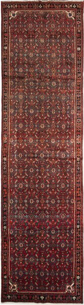 Tappeto Hamadan Persia Geometrico Rosso Blu 117x472 Cm