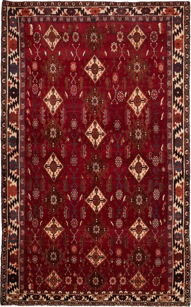 Tappeto Shiraz Persia Geometrico Rosso Beige 158x258 Cm