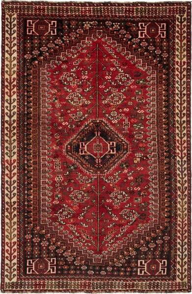 Tappeto Shiraz Persia Geometrico Rosso Nero Crema 162x248 Cm