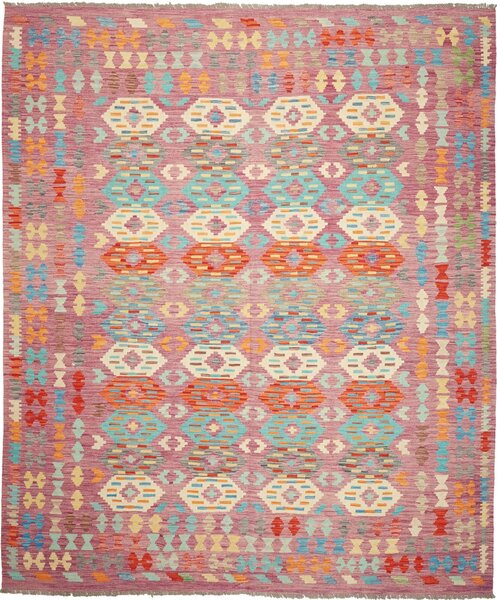 Tappeto Kilim Afghanistan Geometrico Malva Turchese 247x293 Cm