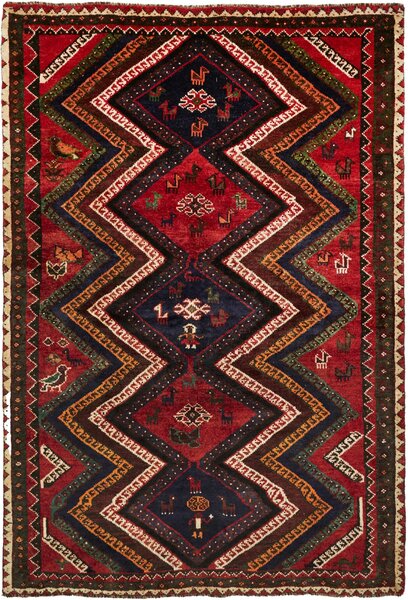 Tappeto Shiraz Persia Geometrico Rosso Blu 177x263 Cm