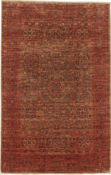 Tappeto Mamlouk Pakistan Geometrico Rosso Ruggine Blu 98x151 Cm