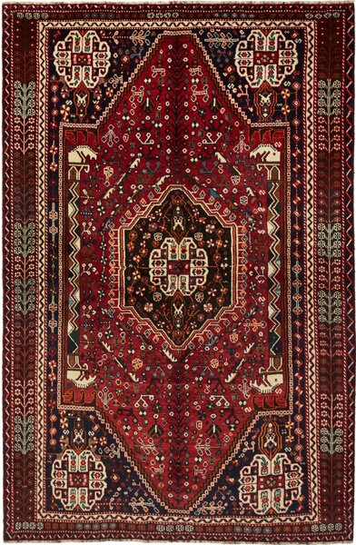 Tappeto Shiraz Persia Geometrico Rosso Bordeaux Blu 160x250 Cm