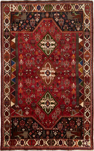 Tappeto Shiraz Persia Geometrico Rosso Nero 170x275 Cm